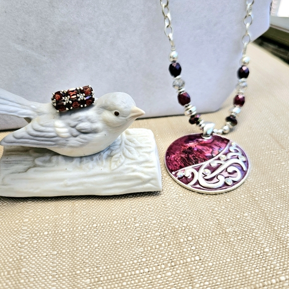 SET! Garnet 925 Ring with Stretchy Glass Bead Bracelet and Beaded Necklace - Picture 13 of 14